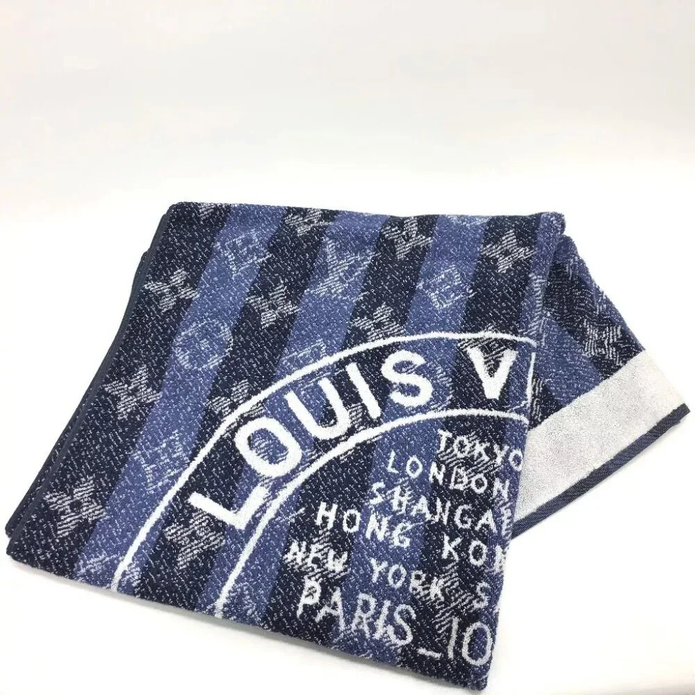 LOUIS VUITTON Monogram TRUNKS＆BAGS Beach towel bath towel towel cotton blue